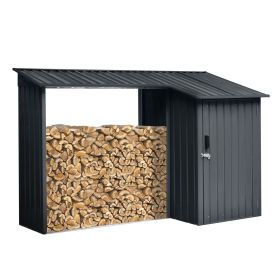 5.18' Dual-Purpose Outdoor Firewood Rack & Heavy Steel Storage Shed,Weather-Resistant