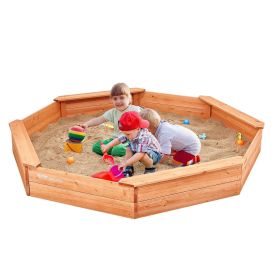 VEVOR Wooden Sandbox with Cover, 75.6 x 75.6 x 9.1 in Octagonal Sand Box, Sand Pit with 4 Seating and Bottom Liner, Kids Sandbox for Outdoor Backyard