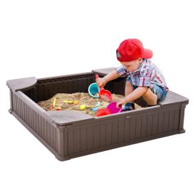 VEVOR Sandbox with Cover, 48.6x48.6x12.4 in Square Sand Box, HDPE Sand Pit with 4 Corner Seating and Bottom Liner, Kids Sandbox for Outdoor Backyard