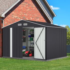 8 x 10 Ft Outdoor Storage Shed, Metal Yard Shed for Tools, Garbage Can Clearance, Prefab House w/ Lockable Doors, Garden, Patio, Outside Utility