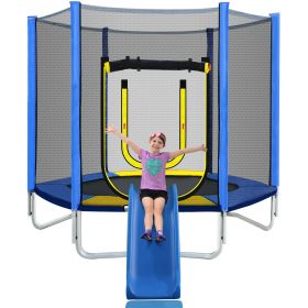 7FT Trampoline for Kids with Safety Enclosure Net, Slide and Ladder, Easy Assembly Round Outdoor Recreational Trampoline