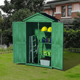 Outdoor 35.6x 18.1x 66.15 L Wood Storage Shed, Garden Tool Cabinet With Waterproof Asphalt Roof, Double Doors, Multiple-tier Shelves,Forest Green (Color: Green)