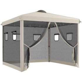 Outsunny 10' X 10' Pop Up Canopy Tent With Netting, Instant Screen House Room, UV-Resistant Sun Shel (Color: Beige)