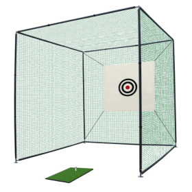 10X10X10FT Golf Practice Net Cage W Metal Frame Hitting Net Kit Indoor Outdoor (Color: Black)