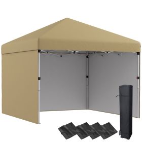 Outsunny 10' X 10' Pop Up Canopy Tent With 3 Sidewalls, Leg Weight Bags And Carry Bag, Height Adjust (Color: Beige)