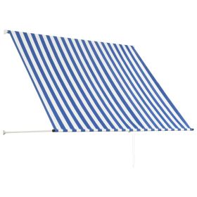 vidaXL Retractable Awning 78.7"x59.1" Blue and White (Option: as picture)