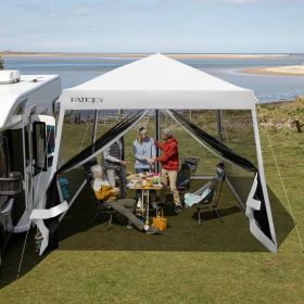 10 x 10 Feet Pop Up Canopy with Mesh Sidewalls and Roller Bag (Color: White)