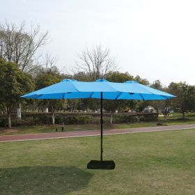 15x9ft Large Double-Sided Rectangular Outdoor Twin Patio Market Umbrella with light and base (Color: Blue)